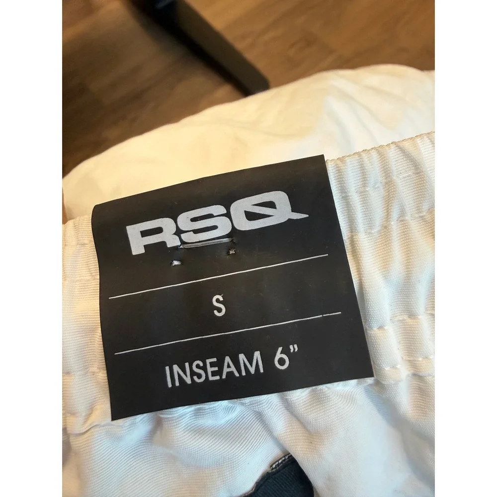 RSQ Mens Nylon Shorts White Elastic Waist Drawstring 6 Inch Inseam Size S NEW
